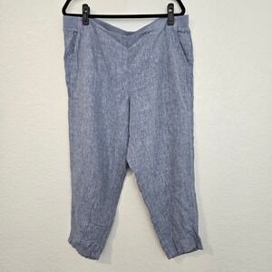 J.Jill Love Linen Blue Pants Women's XL Petite Elastic Waist Pull On
